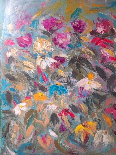 Painting titled "Une fleur par-ci,un…" by Sandra Land, Original Artwork, Oil