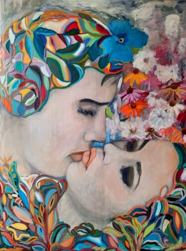 Картина под названием "Quand tu m'aimais" - Sandra Land, Подлинное произведение искусства, Масло Установлен на Деревянная ра…