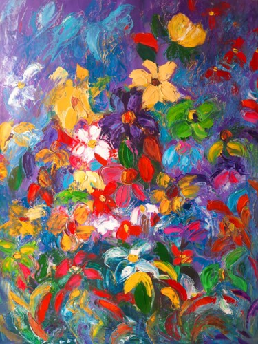 Painting titled "Chrysanthème met se…" by Sandra Land, Original Artwork, Oil