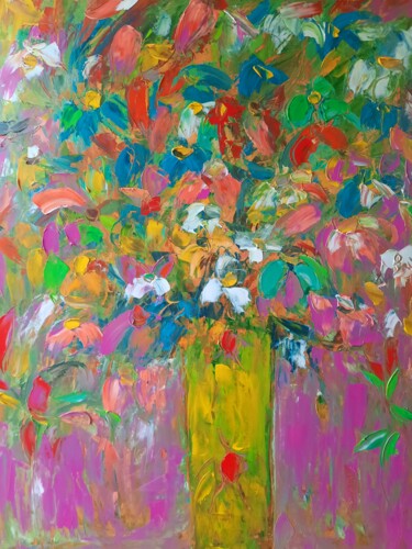 Painting titled "Fleurs d'Amour" by Sandra Land, Original Artwork, Oil