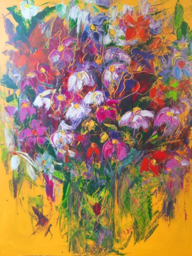 Картина под названием "Fleur dessine une â…" - Sandra Land, Подлинное произведение искусства, Масло