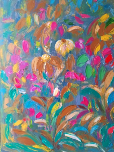 Painting titled "Poésie #fleur#" by Sandra Land, Original Artwork, Oil