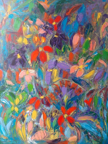 Painting titled "Fleur /aile/Colombe" by Sandra Land, Original Artwork, Oil
