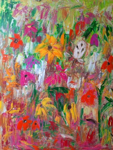 Schilderij getiteld "Lilas#Mimosas" door Sandra Land, Origineel Kunstwerk, Olie