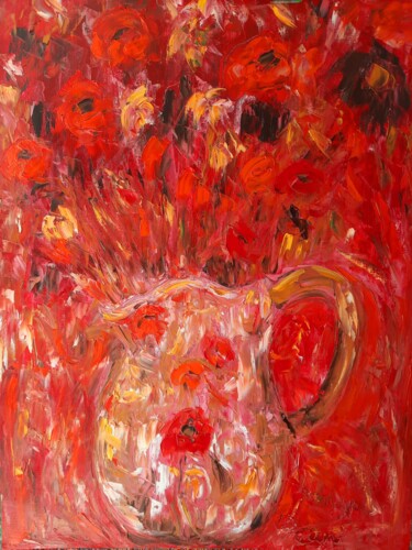 Painting titled "Coquelicots au bord…" by Sandra Land, Original Artwork, Oil