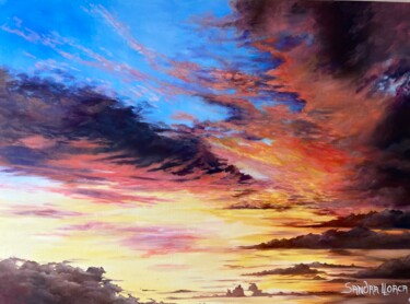 Painting titled "Coucher de soleil T…" by Sandra Llorca, Original Artwork, Oil Mounted on Wood Stretcher frame