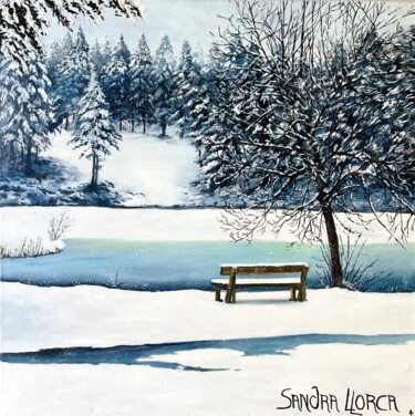 Painting titled "Paysage de neige Th…" by Sandra Llorca, Original Artwork, Oil Mounted on Wood Stretcher frame