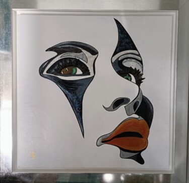Painting titled "LE VISAGE" by Sandra Lorin, Original Artwork, Acrylic Mounted on Wood Stretcher frame
