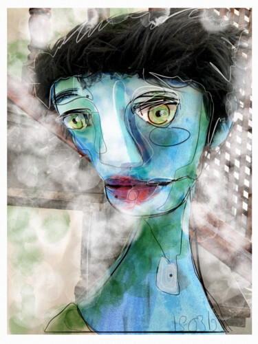 Digitale Kunst mit dem Titel "blauer Kopf" von Sandra Ludwig, Original-Kunstwerk, Digitale Fotografie