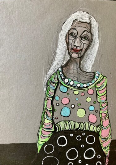 Malerei mit dem Titel "robe colorée" von Sandra Ludwig, Original-Kunstwerk, Tinte
