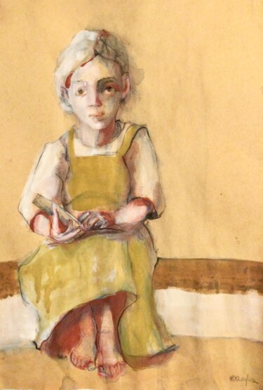 Painting titled "Mädchen mit Buch" by Sandra Ludwig, Original Artwork, Watercolor