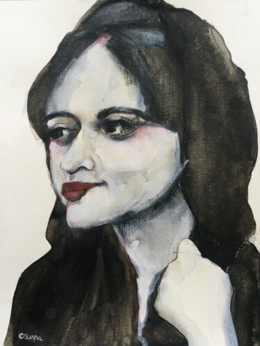 Malerei mit dem Titel "Masha Amini" von Sandra Ludwig, Original-Kunstwerk, Aquarell