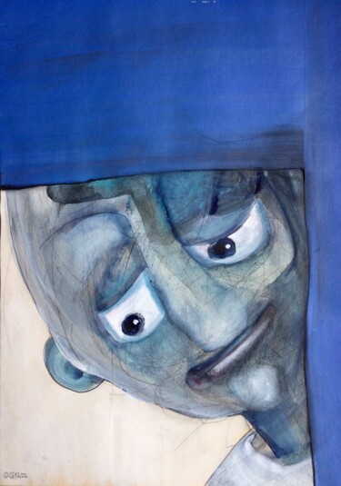 Painting titled "have the blues" by Sandra Ludwig, Original Artwork, Watercolor