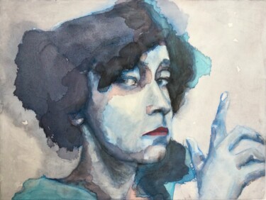 Malerei mit dem Titel "Colette II" von Sandra Ludwig, Original-Kunstwerk, Aquarell Auf Holzplatte montiert