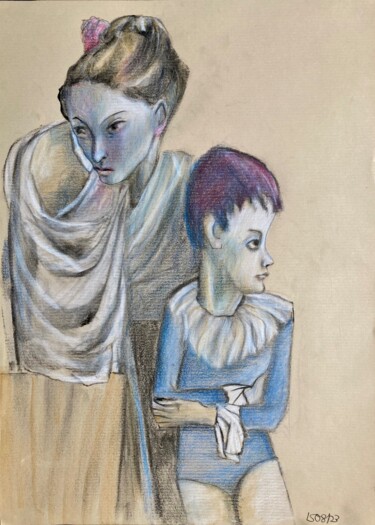 Drawing titled "Frei nach Picasso" by Sandra Ludwig, Original Artwork, Conté