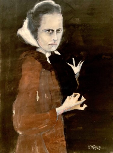 Malerei mit dem Titel "Frau mit Lilie" von Sandra Ludwig, Original-Kunstwerk, Aquarell