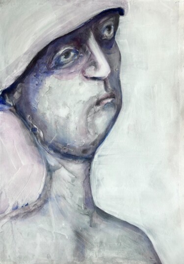 Painting titled "Portrait mit Helm" by Sandra Ludwig, Original Artwork, Watercolor