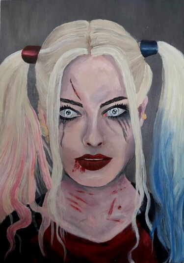 Ζωγραφική με τίτλο "Harley Queen" από Sandra Maciantowicz, Αυθεντικά έργα τέχνης, Ακρυλικό