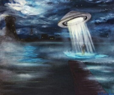 Malerei mit dem Titel "Ufo" von Sandra Maciantowicz, Original-Kunstwerk, Acryl