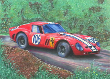 Malerei mit dem Titel "Ferrari 250GTO chas…" von Sandra Malagoli, Original-Kunstwerk, Conté-Buntstifte
