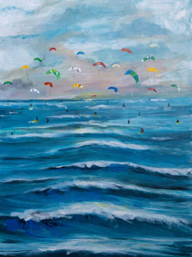 Painting titled "Kitesurfers" by Sandra Milojkovic (COLE), Original Artwork, Acrylic