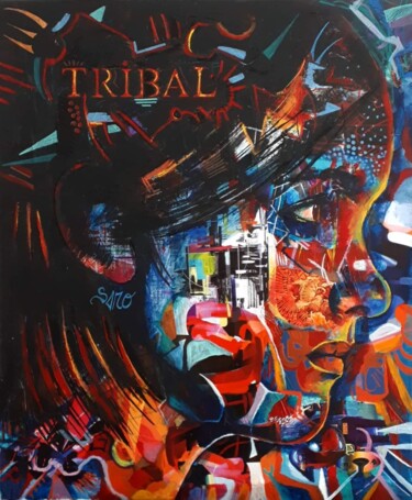 Painting titled "Tribal" by Sandra Ollivier, Original Artwork, Acrylic Mounted on Wood Stretcher frame