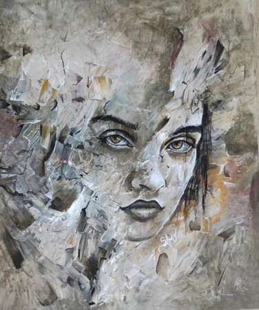 Painting titled "Sensible" by Sandra Ollivier, Original Artwork, Acrylic Mounted on Wood Stretcher frame