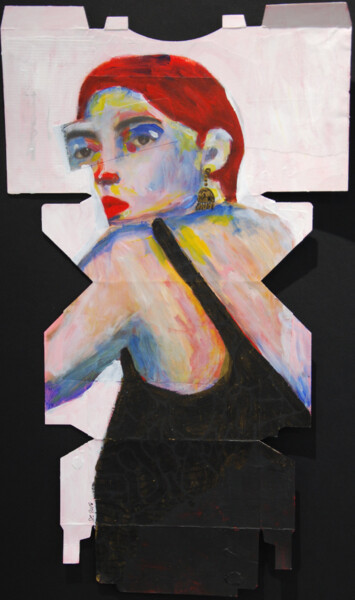 Pittura intitolato "Femme au regard au-…" da Sandra Paris, Opera d'arte originale, Acrilico