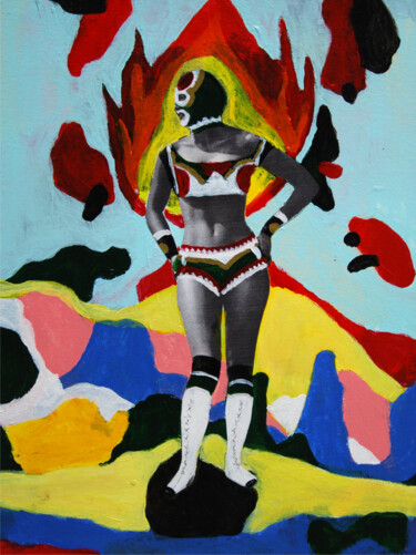 Картина под названием "La lutteuse mexicai…" - Sandra Paris, Подлинное произведение искусства, Акрил
