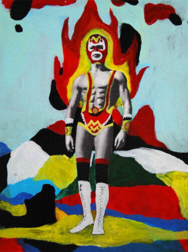 Tekening getiteld "Le lutteur mexicain" door Sandra Paris, Origineel Kunstwerk, Acryl