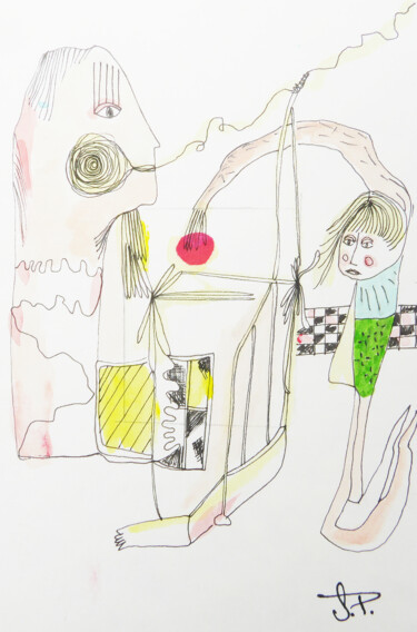 Disegno intitolato "La balle" da Sandra Pohin, Opera d'arte originale, Acquarello