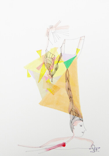 Рисунок под названием ""La tresse"" - Sandra Pohin, Подлинное произведение искусства, Чернила