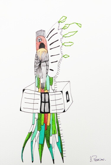 Disegno intitolato ""L'oiseau arbre sor…" da Sandra Pohin, Opera d'arte originale, Inchiostro
