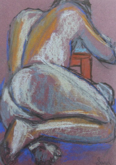 Drawing titled "Nu assis de dos" by Sandra Pohin, Original Artwork, Pastel