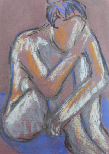 Dessin intitulée "Nu assis sur fond" par Sandra Pohin, Œuvre d'art originale, Pastel