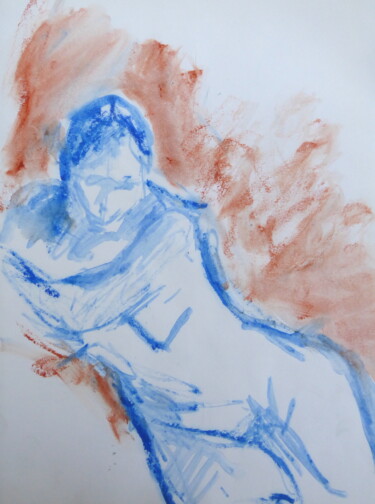Drawing titled "Nu bleu allongé" by Sandra Pohin, Original Artwork, Pastel