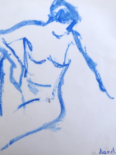 Drawing titled "Nu bleu assis 2" by Sandra Pohin, Original Artwork, Pastel