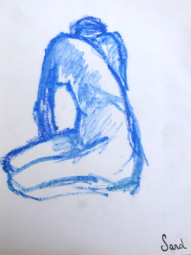 Drawing titled "Nu bleu vue de dos" by Sandra Pohin, Original Artwork, Pastel