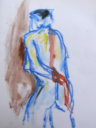 Dessin intitulée "Nu tenant un morcea…" par Sandra Pohin, Œuvre d'art originale, Pastel