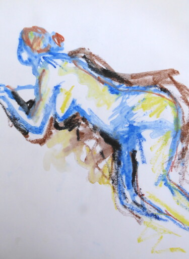 Drawing titled "Nu semi-allongé" by Sandra Pohin, Original Artwork, Pastel