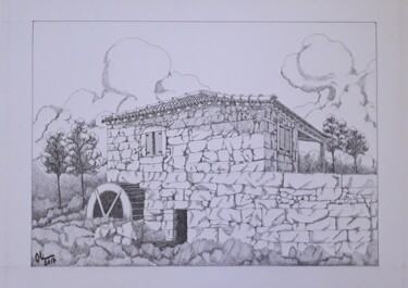 Desenho intitulada "Moinho da Ponte - Q…" por Sandra Sousa, Obras de arte originais, Tinta