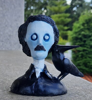 Sculpture titled "Edgar Allan Poe" by Sandra Sousa, Original Artwork, Terra cotta