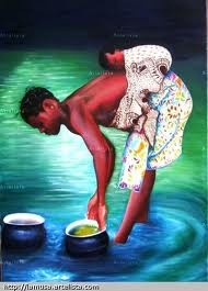 Painting titled "Africana con bebe" by Sandra Belluzzo, Original Artwork, Oil