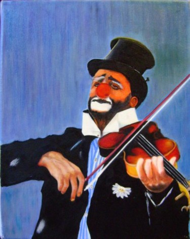Картина под названием "Payaso con violin" - Sandra Belluzzo, Подлинное произведение искусства, Масло