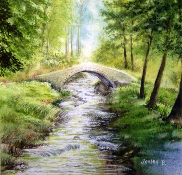 Petit pont sylvestre Peinture intitulée "Petit pont sylvestre" par Sandra B., Œuvre d'art originale, Aquarelle