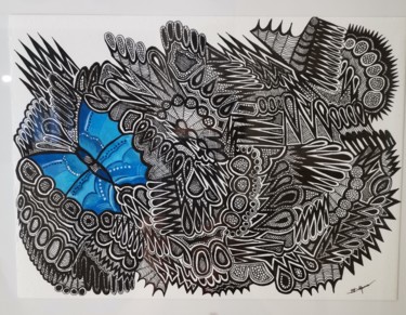 Dibujo titulada "Papillon" por Sandra Delfanne, Obra de arte original, Tinta