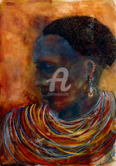 Painting titled "Mulher do Quênia" by Sandra Filardi, Original Artwork, Oil
