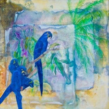 Pittura intitolato "Arara Azul do Brasil" da Sandra Filardi, Opera d'arte originale, Olio