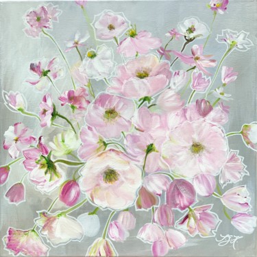 Malerei mit dem Titel "Pink on Silver" von Sandra Gebhardt-Hoepfner, Original-Kunstwerk, Acryl
