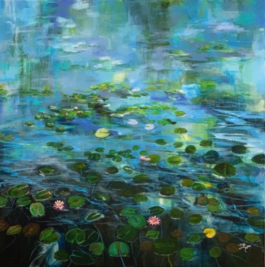 Painting titled "Water Lilies" by Sandra Gebhardt-Hoepfner, Original Artwork, Acrylic